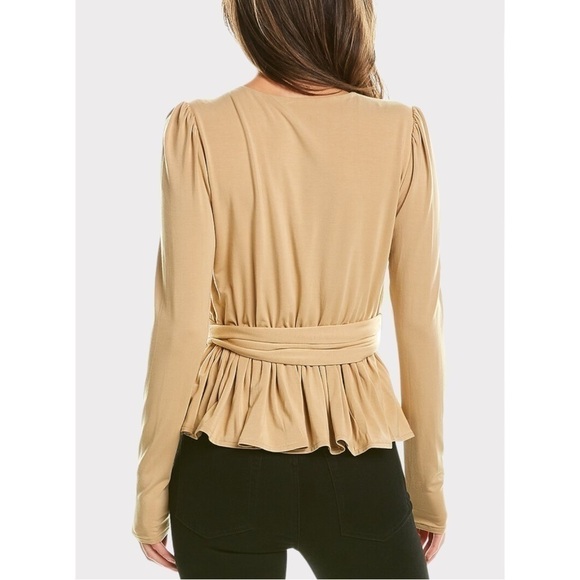 Rebecca Taylor V-Neck Modal Tie Waist Top Golden Rod Tan - Picture 2 of 5